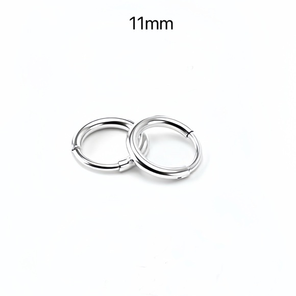 Plain silver small hoop earrings-11mm SH001 Silver - Picture 2 of 10